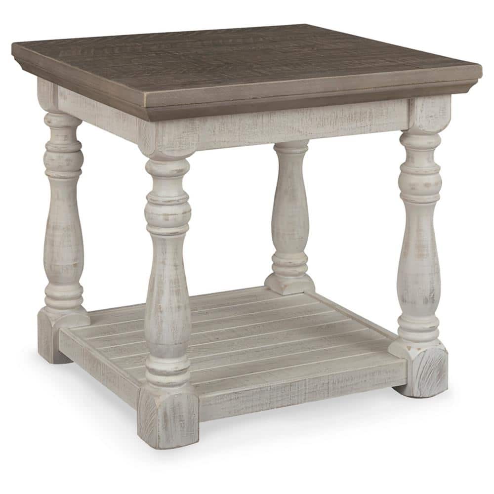 Modern Gray & White Rustic Wood Square End Table