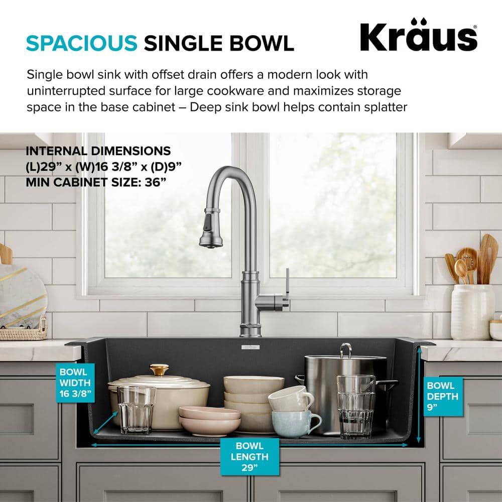 33-Inch Black Granite Single Bowl Drop-In Kitchen Sink