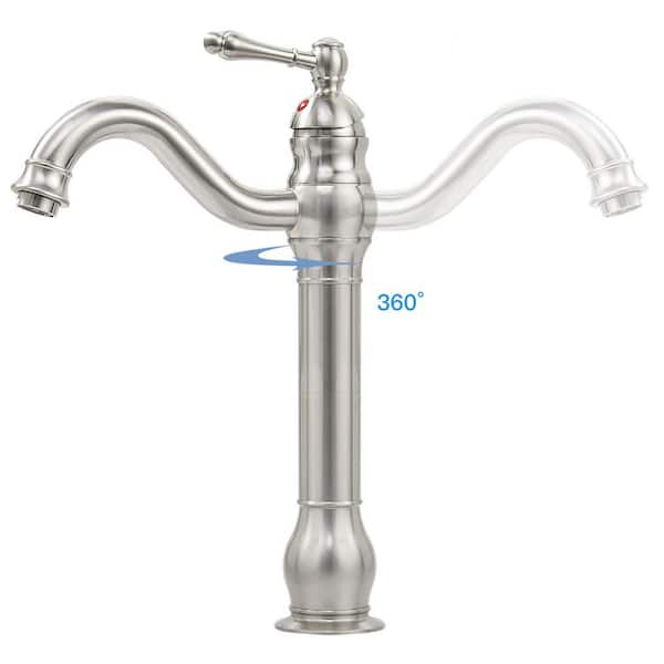 HOMEMYSTIQUE Waterfall Single Hole Single-Handle Vessel Sink Faucet With Pop-Up Drain Assembly in Brushed Nickel