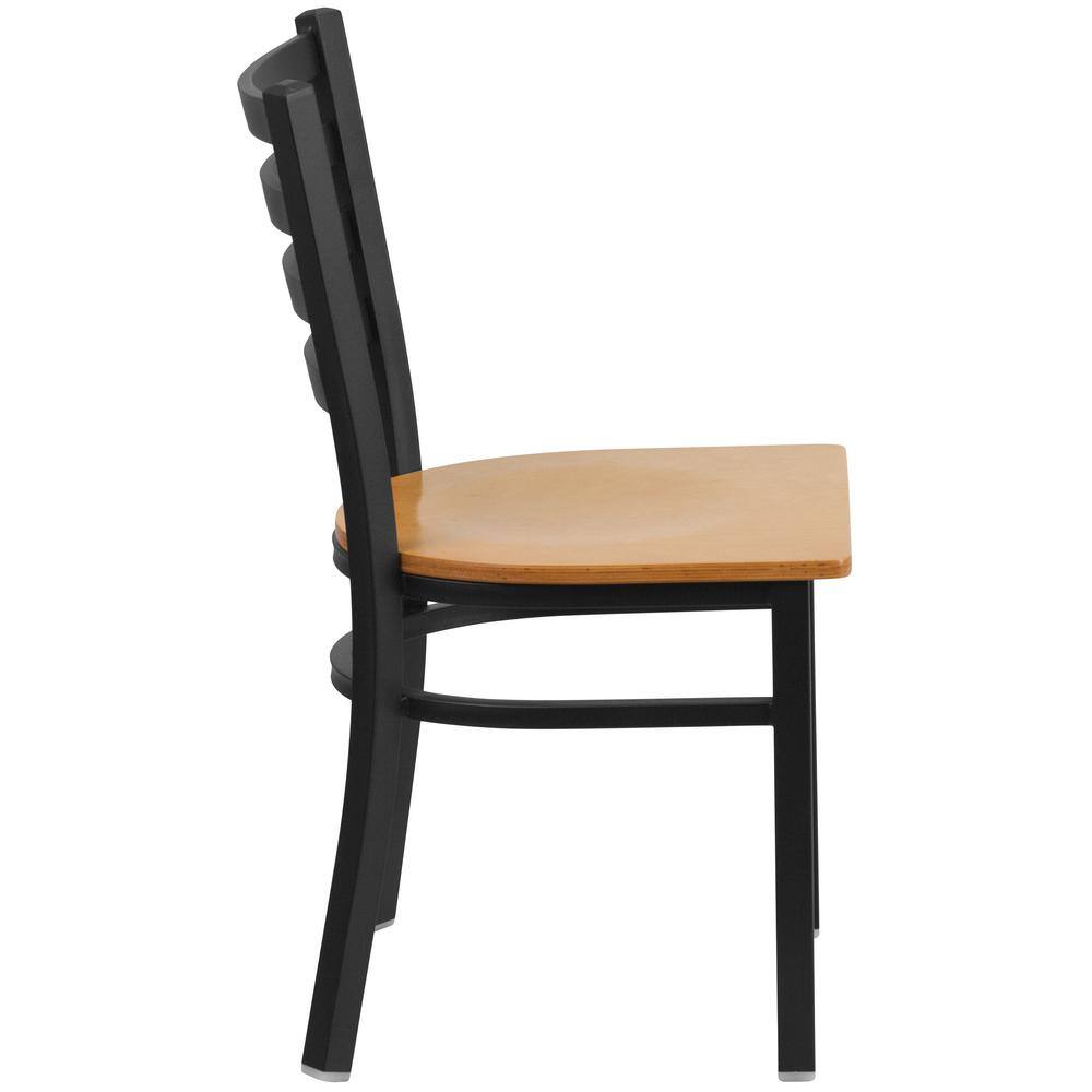 Natural Wood Seat Black Metal Ladderback Side Chair