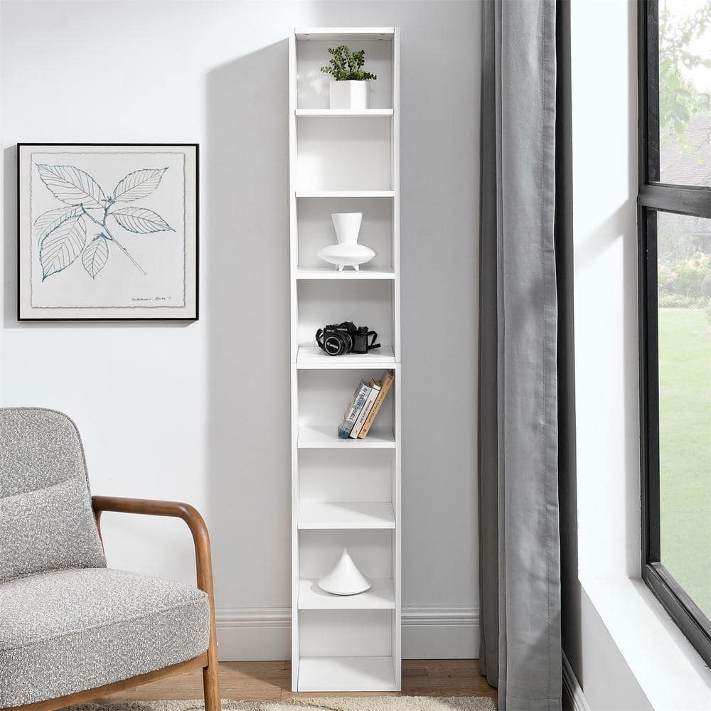 70.9 in. Tall White Wood 4-Shelf Standard Bookcase with Shelves (Set of 2)