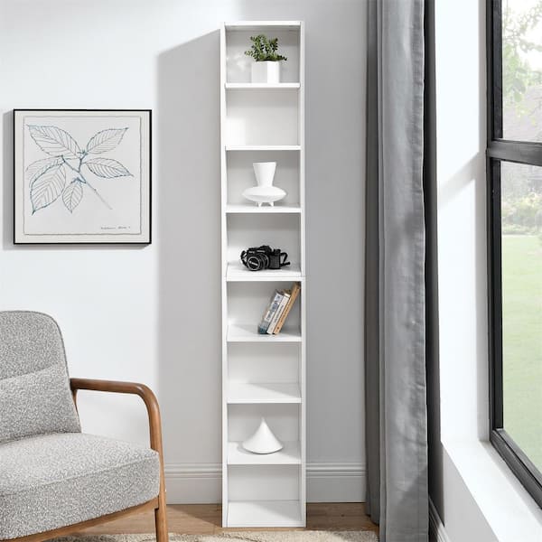 70.9 in. Tall White Wood 4-Shelf Standard Bookcase with Shelves (Set of 2)