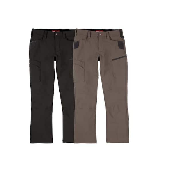 Milwaukee Men's 30 in. x 32 in. Black and Brown FREEFLEX Tech Work Pants with 7 Pockets (2-Pack)