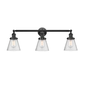 Cone 30 in. 3-Light Oil Rubbed Bronze Vanity Light with Seedy Glass Shade