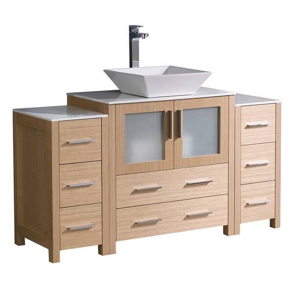 Fresca Torino 54 in. Bath Vanity in Light Oak with Glass Stone Vanity Top in White with White Basin