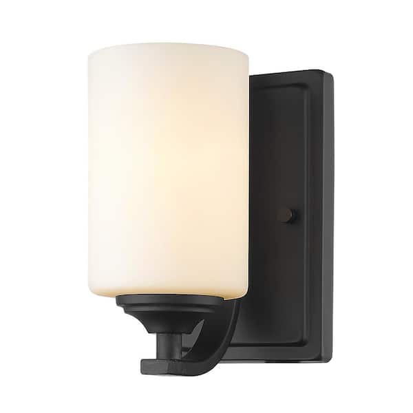 Barr 1-Light Bronze Wall Sconce with Matte Opal Glass