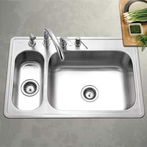 Legend Drop-In Stainless Steel 33 in. 4-Hole Double Bowl Kitchen Sink