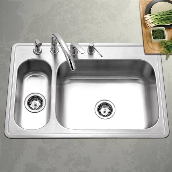 Houzer Legend 33 in. Stainless Steel Topmount 80/20 Double Small Left Bowl Kitchen Sink with Strainer - LHD-3322-1