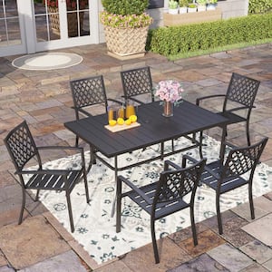 7-Piece Metal Outdoor Patio outdoor Dining Set with Rectangle Table and Elegant Stackable Chairs
