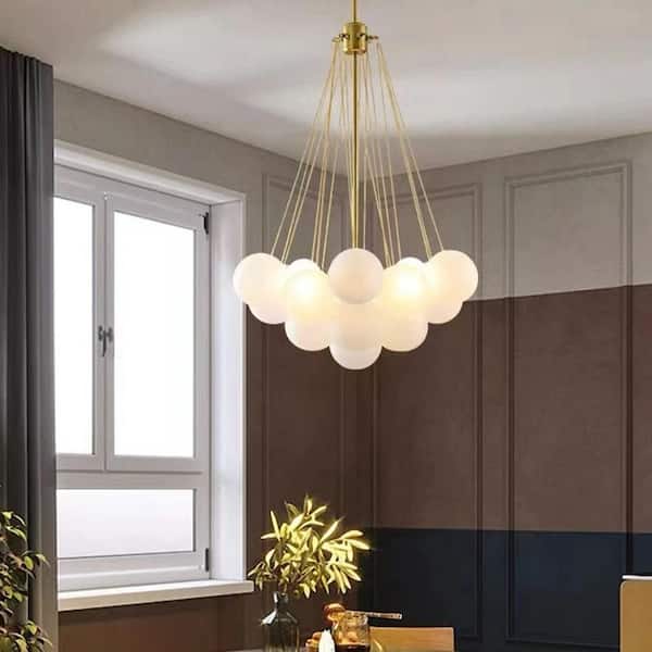 Y'INSP 3-Light Gold Modern Cluster Globe Bubble Chandelier with Frosted Glass Shades and No Bulbs Included