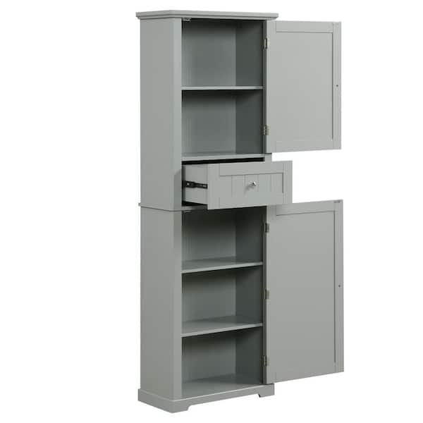 22 in. D x 11 in. W x 67.7 in. H Gray Linen Cabinet with Drawer and Adjustable Shelf