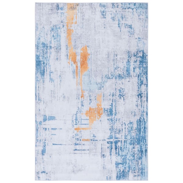 SAFAVIEH Tacoma Gray/Blue Doormat 3 ft. x 5 ft. Machine Washable Distressed Area Rug
