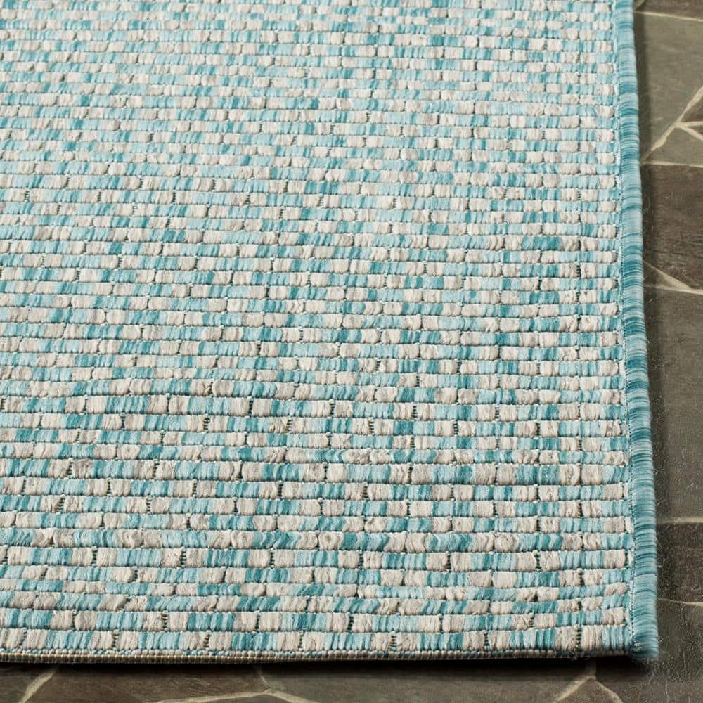 Light Blue and Grey Square Synthetic Indoor/Outdoor Rug