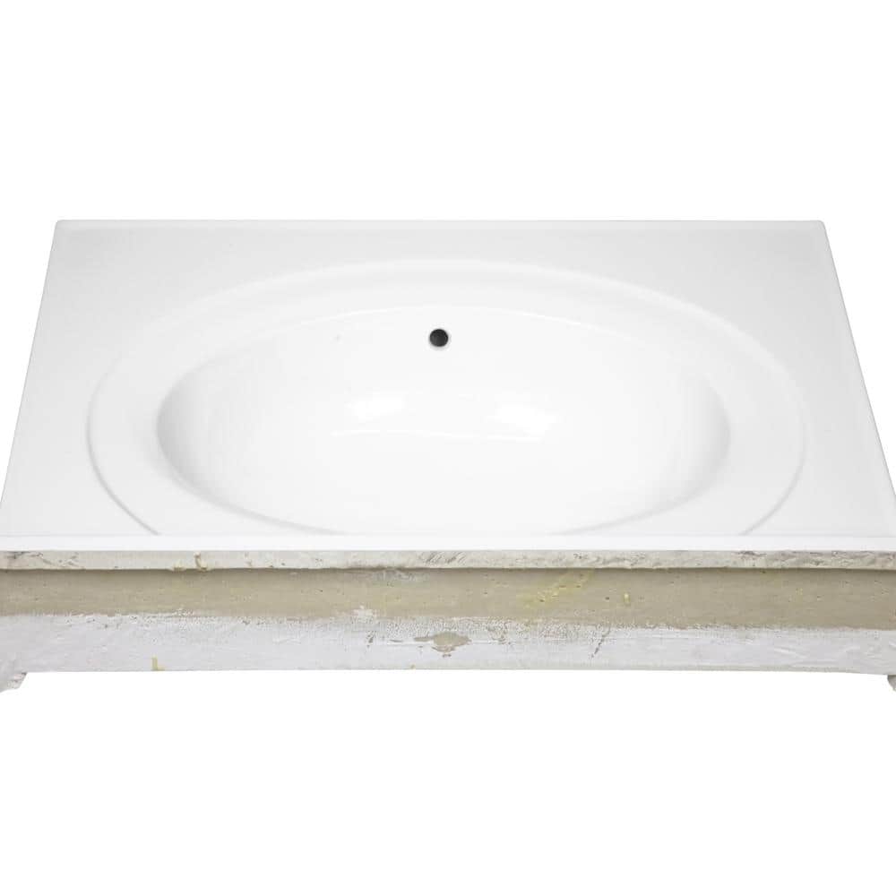 Solid White Cultured Marble Vanity Top with Integrated Backsplash, 25-Inch