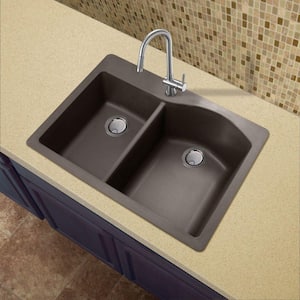Aversa Drop-in Granite 33 in. 4-Hole 1-3/4 D-Shape Double Bowl Kitchen Sink in Espresso