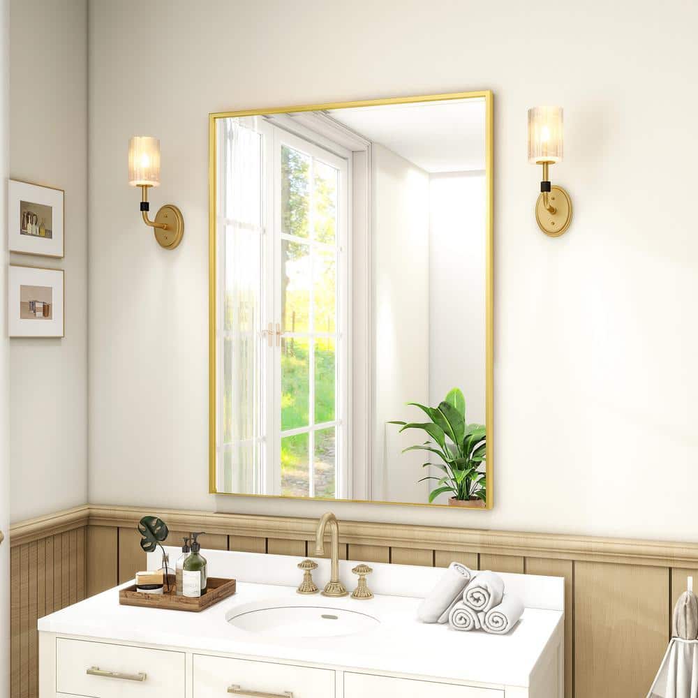 24.1 in. W x 35.8 in. H Rectangular Metal Framed Wall Bathroom Vanity Mirror Gold price history on PriceWatchPro