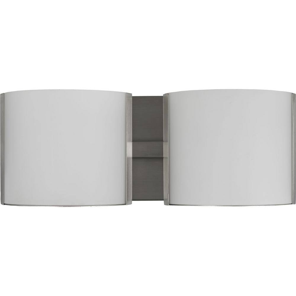 Brushed Nickel Two-Light LED Bath Fixture with Etched Glass Shades