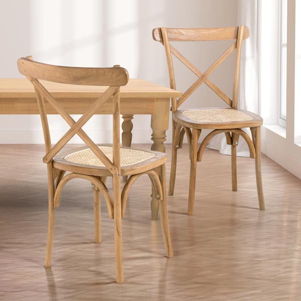 Cassis Classic Traditional X-Back Wood Rattan Dining Chair, Natural (Set of 2)
