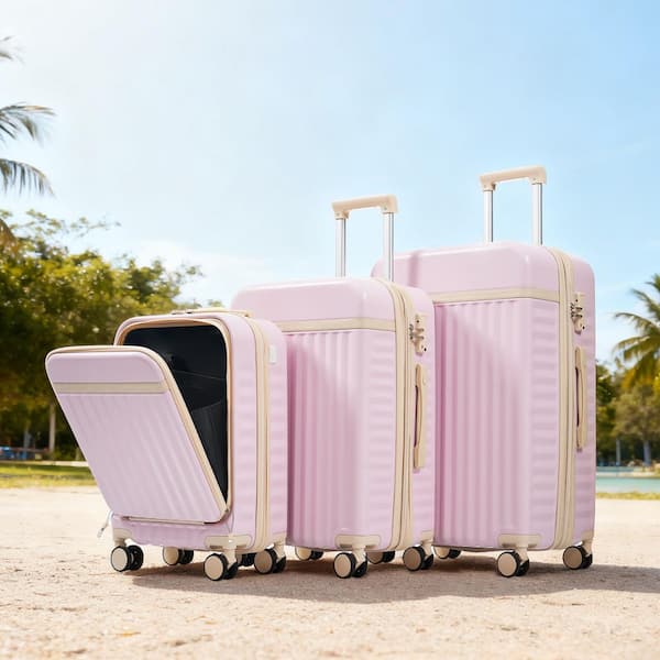 Merax 3-Bags, 3-Piece Light Pink ABS Hardshell Spinner Expandable