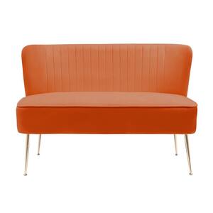 Farrah 46 in. Wide 2-Seater Velvet Upholstered Armless Wingback Loveseat Settee, Orange
