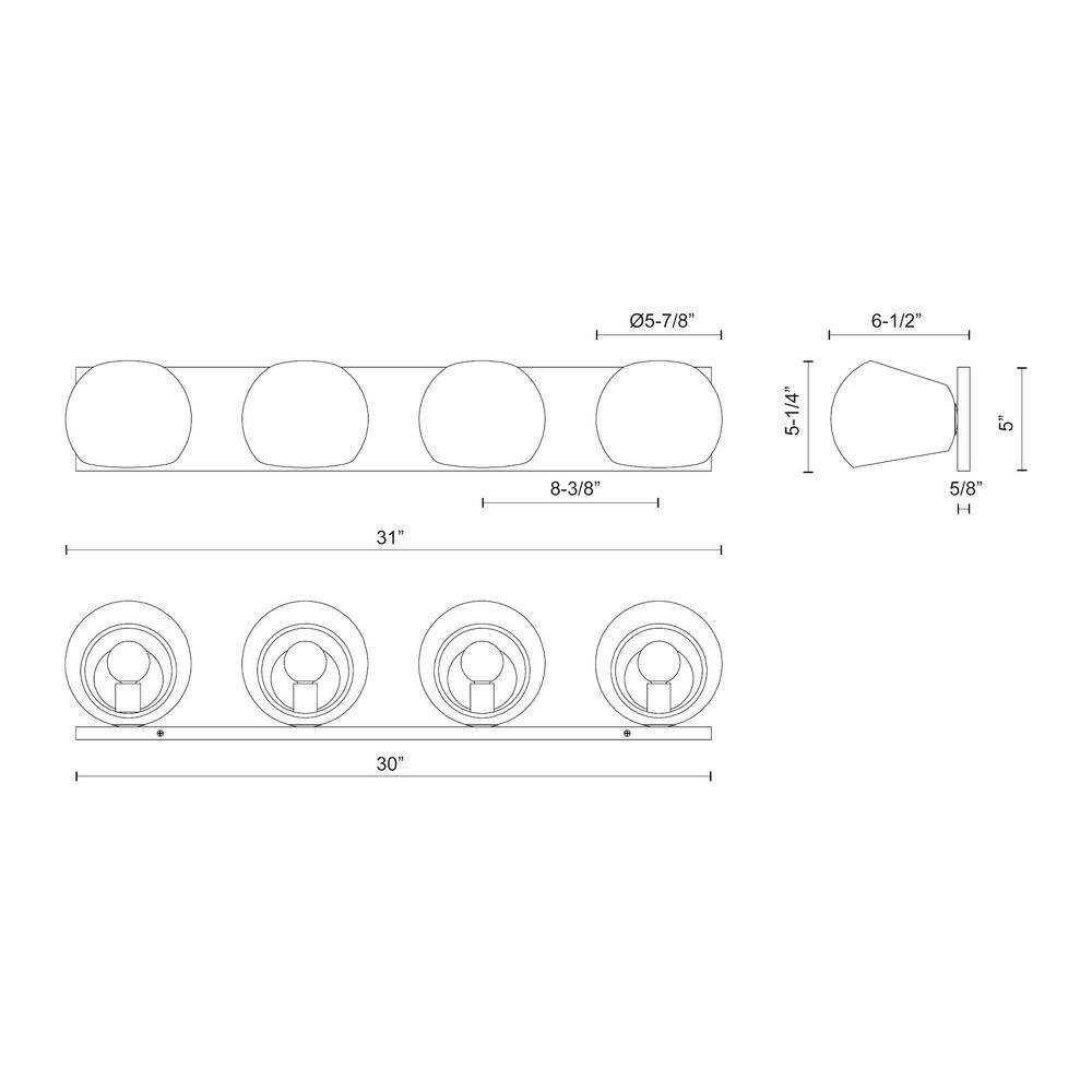 Matte Black 4-Light Dimmable Vanity Bar