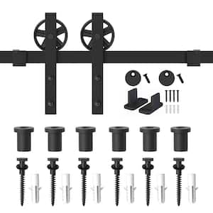 7.5 ft./90 in. Frosted Black Sliding Barn Door Track and Hardware Kit for Single with Non-Routed Floor Guide