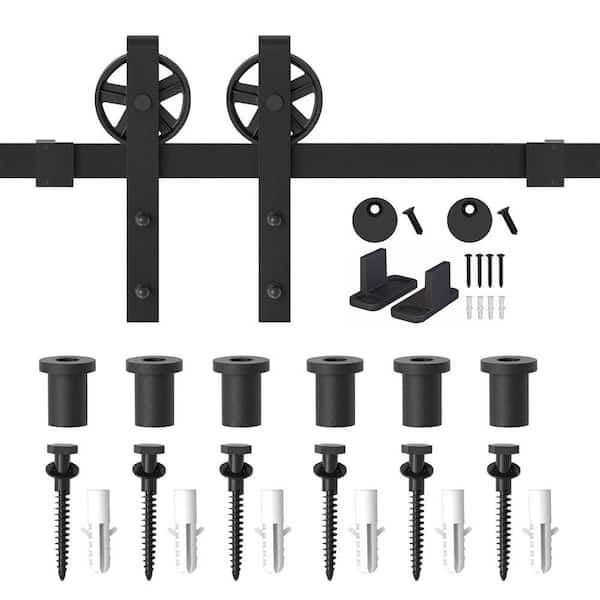 WINSOON 7.5 ft. /90 in. Frosted Black Sliding Barn Door Track and Hardware Kit for Single with Non-Routed Floor Guide