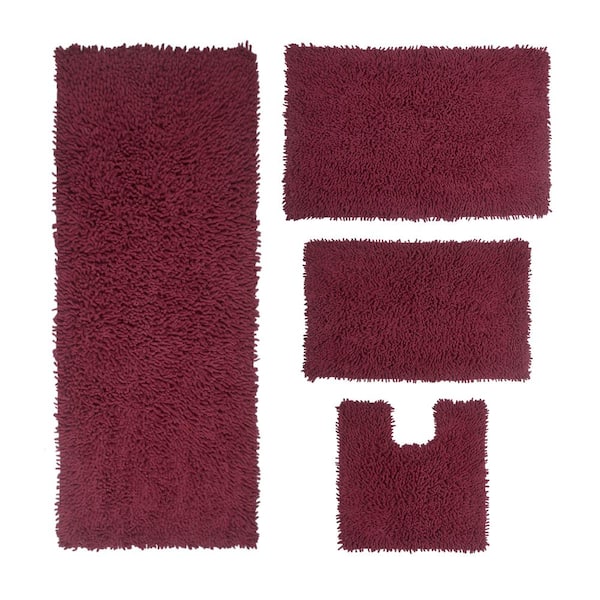 HOME WEAVERS INC Fantasia Bath Rug 100% Cotton Bath Rugs Set, 4-Pcs Set with Contour, Red