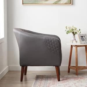 Vera Gray Faux Leather Upholstered Barrel Accent Chair