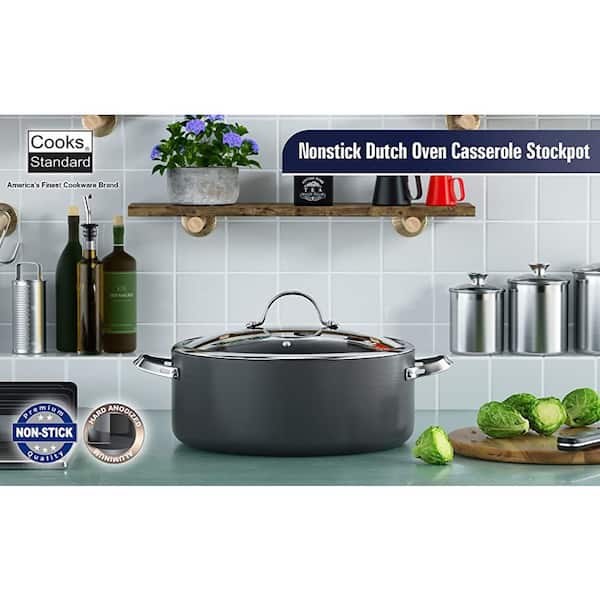 7 qt. Round Hard-Anodized Aluminum Nonstick Casserole Dish in Black with Glass Lid
