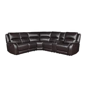 Alexandria 155 in. Armless Leather Charcoal Sectional Sofa 5 Piece with Recliner
