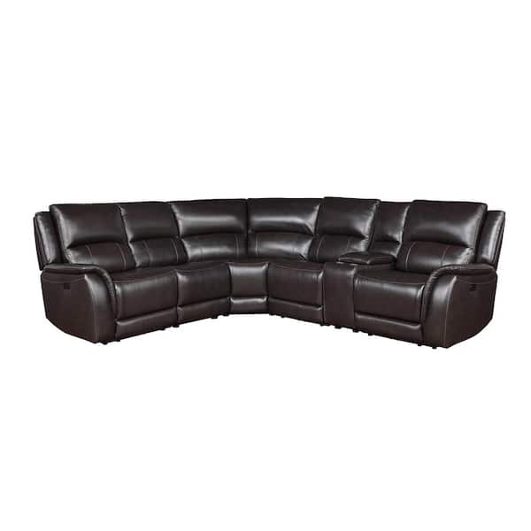 Alexandria 155 in. Armless Leather Charcoal Sectional Sofa 5-Piece with Recliner