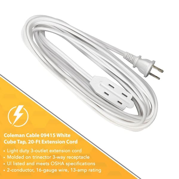 Southwire 20 ft. 16/2 SPT-2 Multi-Outlet (3) Indoor Light-Duty Extension  Cord with Safety Covered Cube Power Tap 94158901 - The Home Depot