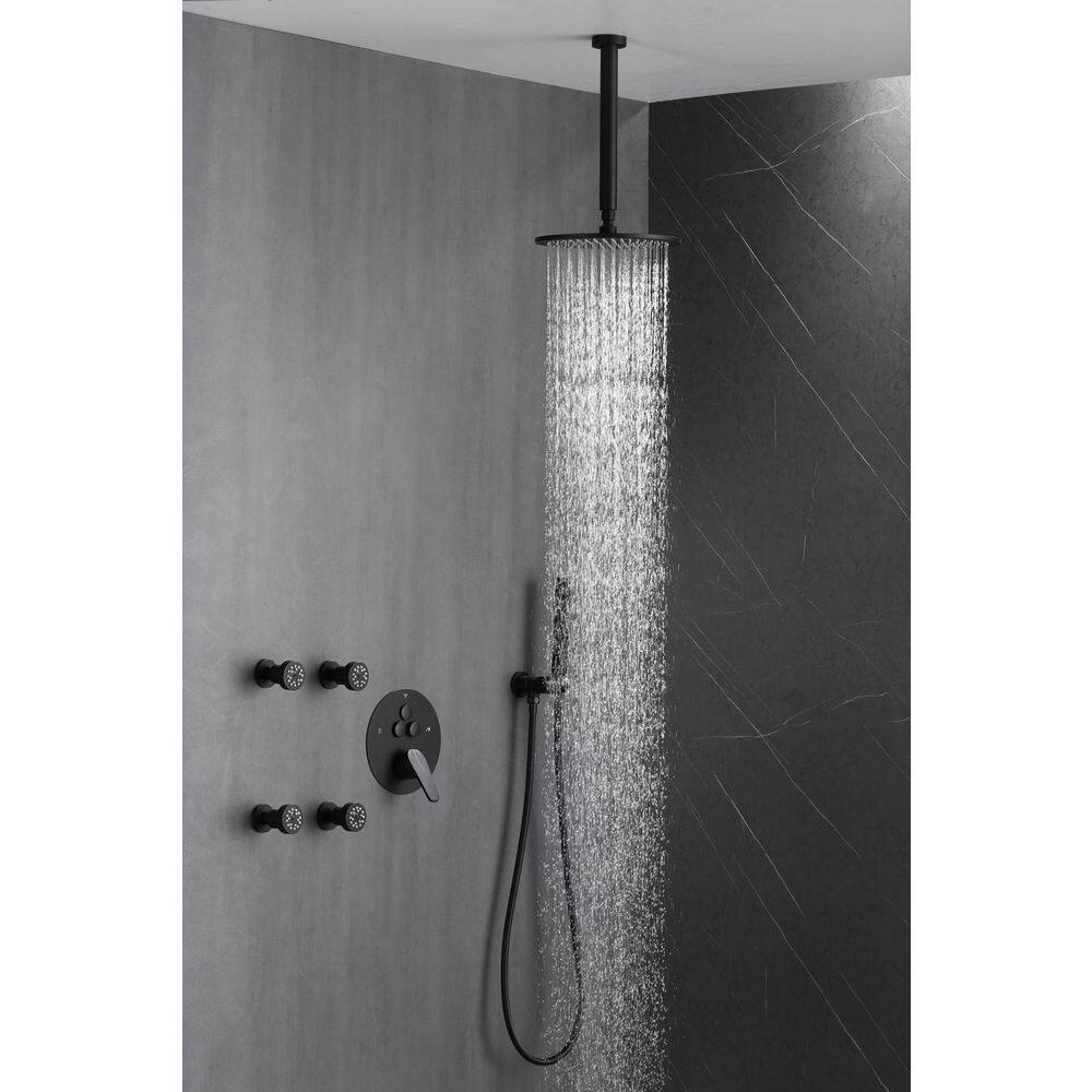 Luxury Rainfall Single Handle 2-Spray Shower Faucet 1.8 GPM with Push Button Diverter and 4-Body Jets in Matte Black price history on PriceWatchPro
