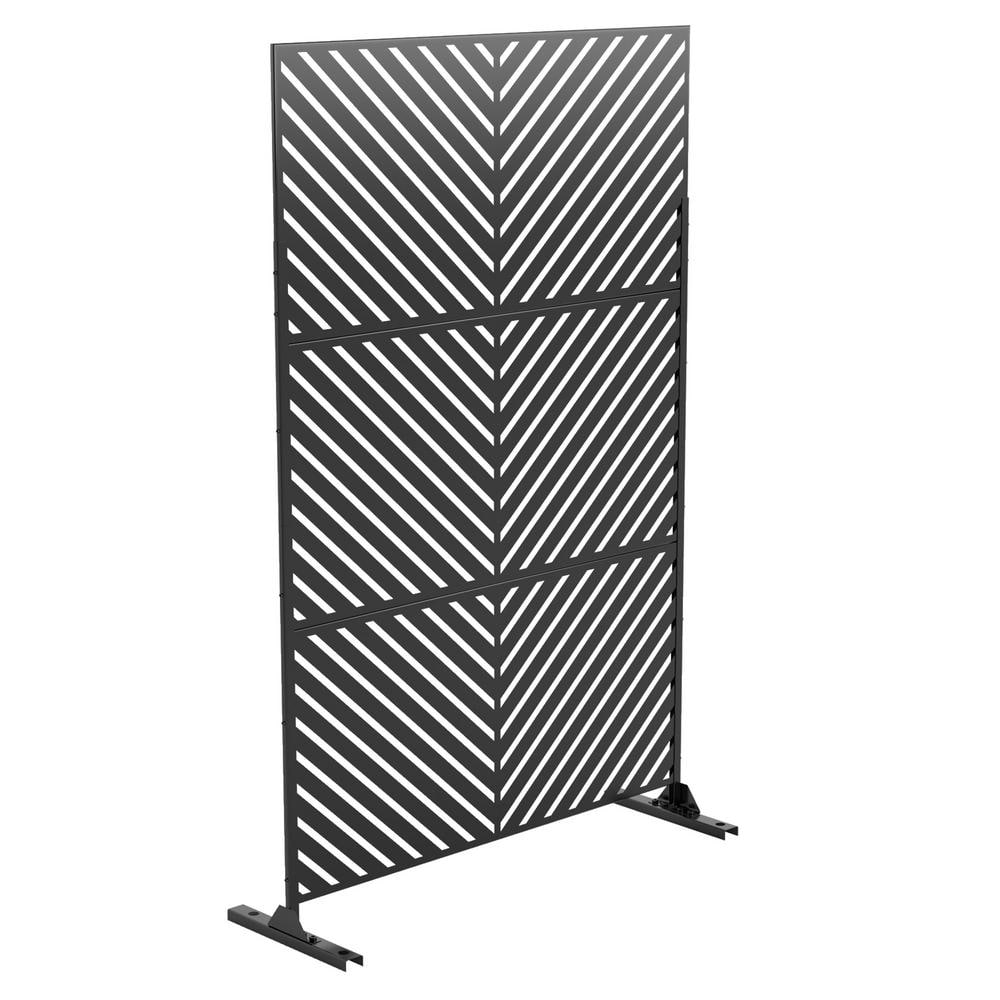 72 in. H x 47 in. W Galvanized Steel Metal Wall Sculptures Outdoor Fence Privacy Panels Parallel Pattern in Black