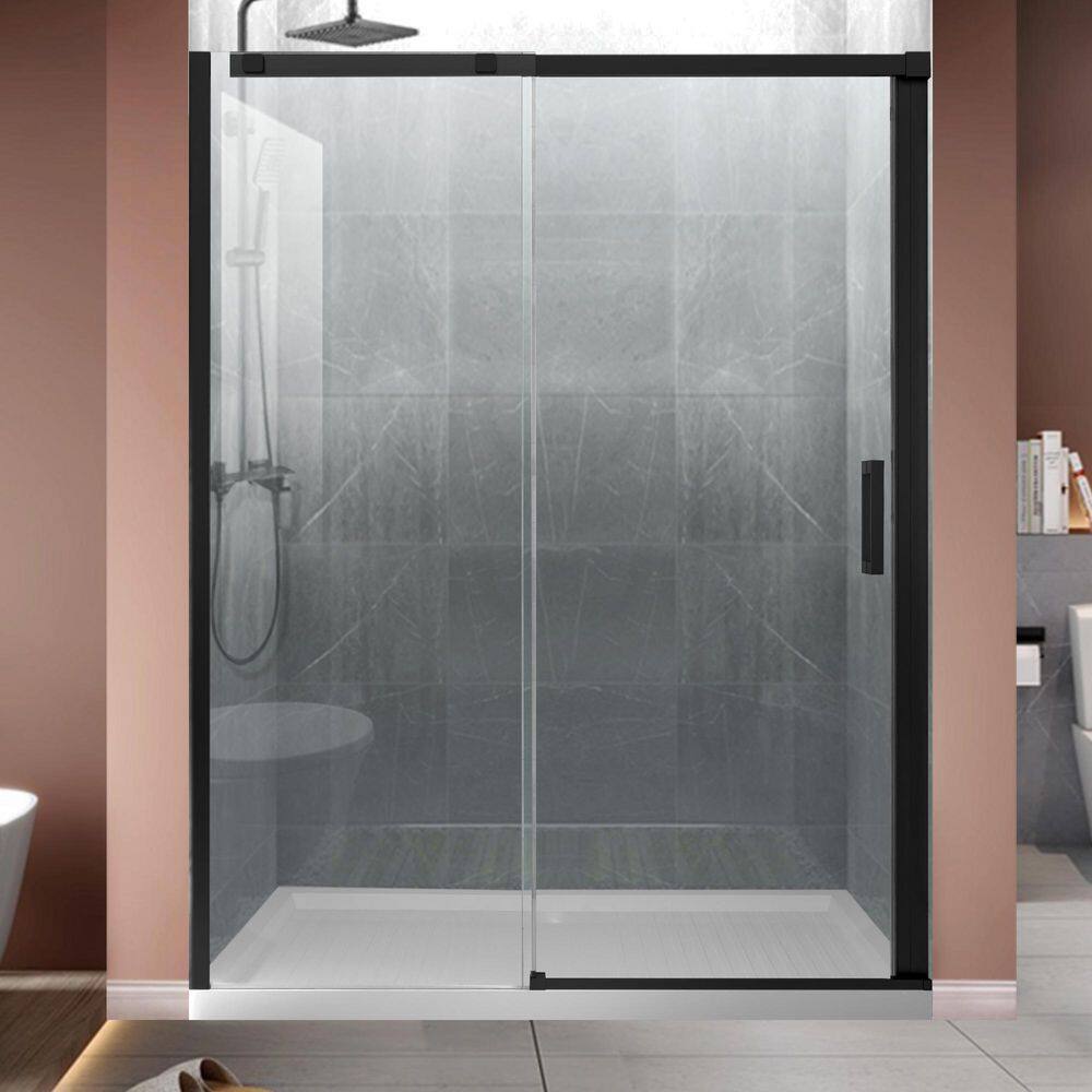 60 in. Matte Black Frameless Sliding Glass Shower Door
