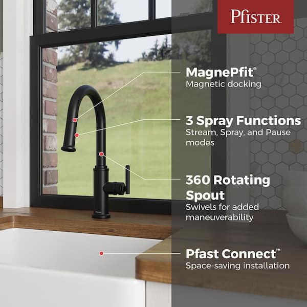 Capistrano 1-Handle 15.75 in. H Pull Down Sprayer Kitchen Faucet with 360° Spout Swivel in Matte Black