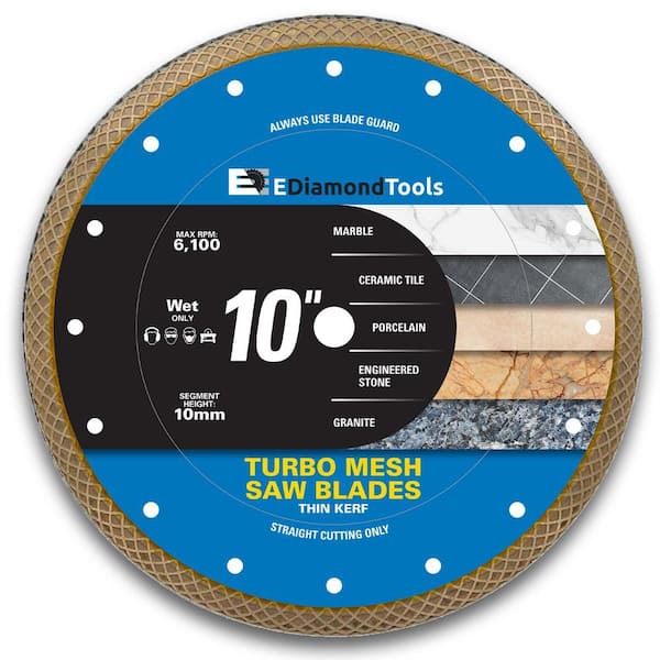 10 in. Porcelain Tile, Ceramic Tile, Marble, Granite and Natural Stones, Turbo Mesh Rim Diamond Blades, 5/8 in. Arbor