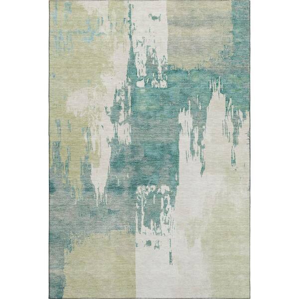 Mayfield Premium Machine Washable Abstract AMF2347 Aloe 3 ft. x 5 ft. Area Rug