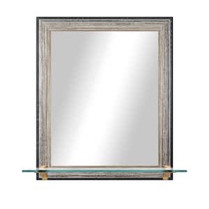Modern Rustic 21.5 in. W x 25.5 in. H Framed Brushed Brown Vertical Mirror with Tempered Glass Shelf and Brass Brackets