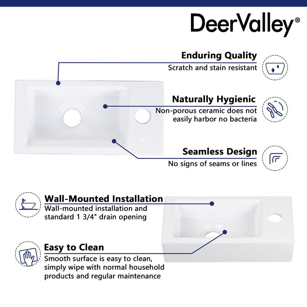 White Ceramic Rectangular Wall Mount Bathroom Sink