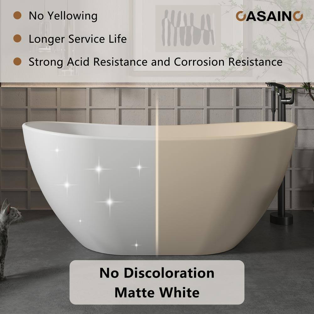 71.46'' Matte White Solid Surface Freestanding Soaking Bathtub