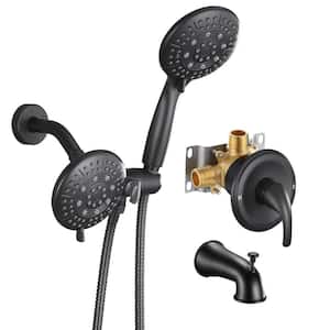 2-in-1 Single-Handle 6-Spray Round Shower Faucet with Dual Shower Heads and Tub Spout in Matte Black (Valve Included)