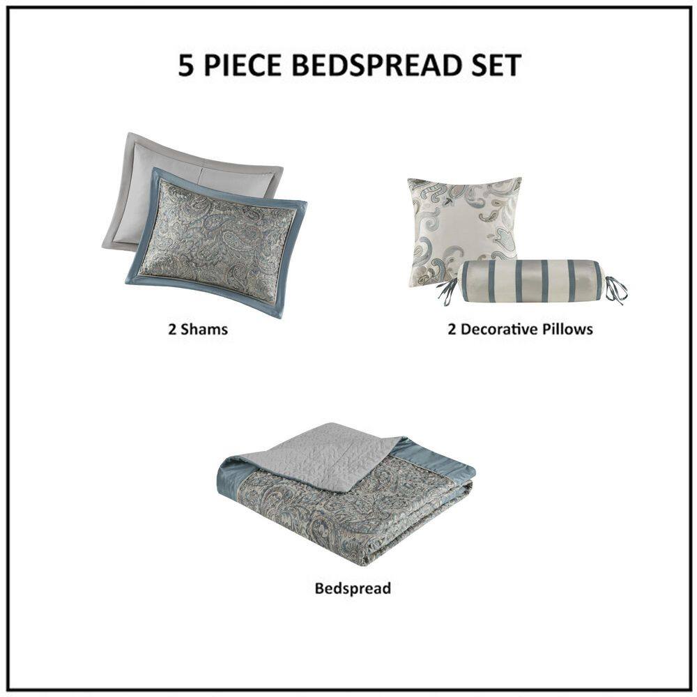 Teal and Gray Reversible Microfiber Queen Bedspread Set