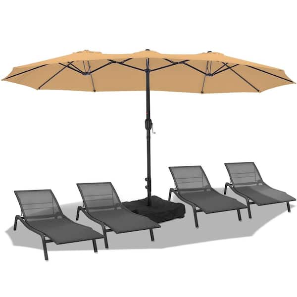 PASAMIC 15 ft. Market Umbrella Double Sided Outdoor Patio Umbrella with Crank and Base Tan