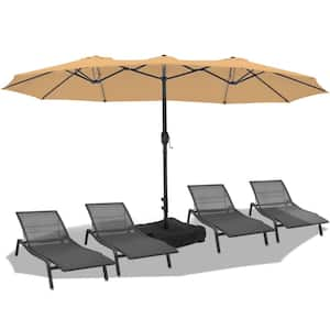 15 ft. Market Umbrella Double Sided Outdoor Patio Umbrella with Crank and Base Tan