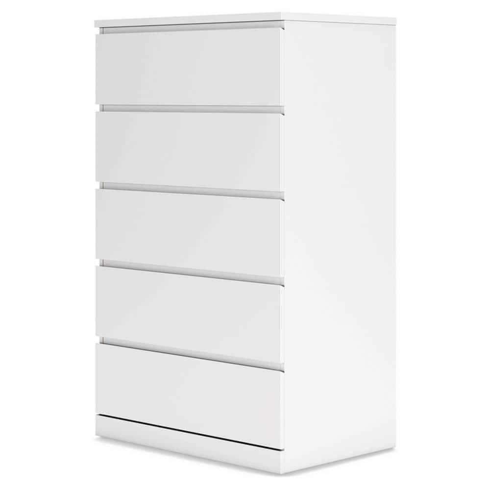 White Modern 5-Drawer Tall Dresser with Ball Bearing Glides