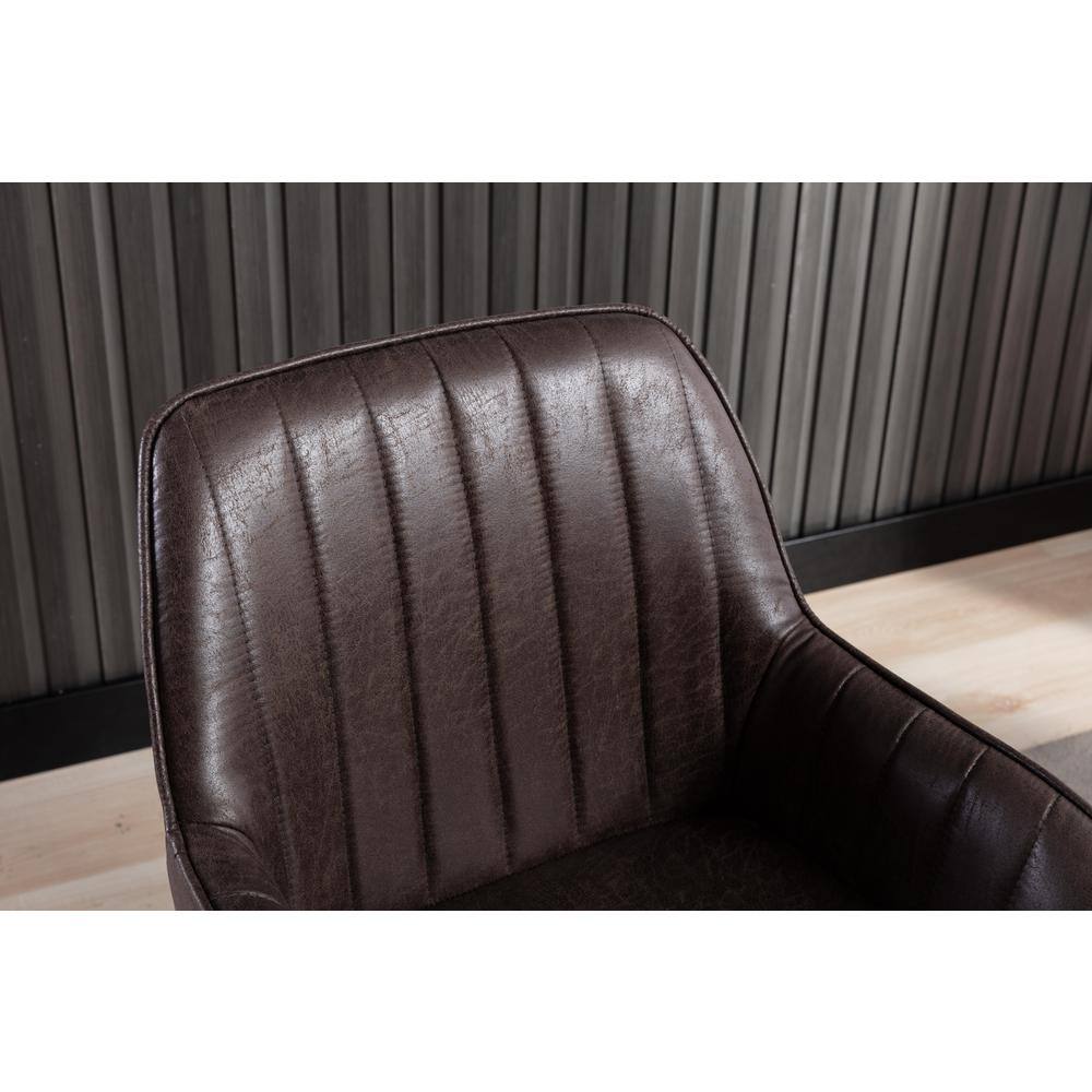 Low-Profile Black Leather Upholstered Arm Chair with Metal Base