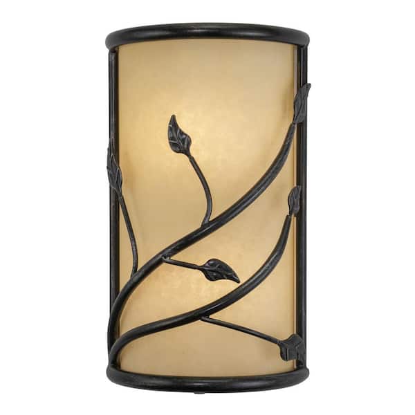 VAXCEL Vine 2-Light Black Rustic Flush Wall Sconce Amber Glass