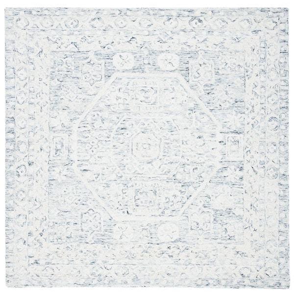 SAFAVIEH Micro-Loop Charcoal/Ivory 7 ft. x 7 ft. Geometric Oriental Square Area Rug